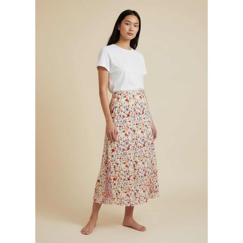 Cottage‎ Coquette Floral Midi Maxi Skirt Sz L Modest Boho Flowy Romantic Fairy